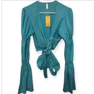 Bananhot Chic Teal Tie-Front Blouse